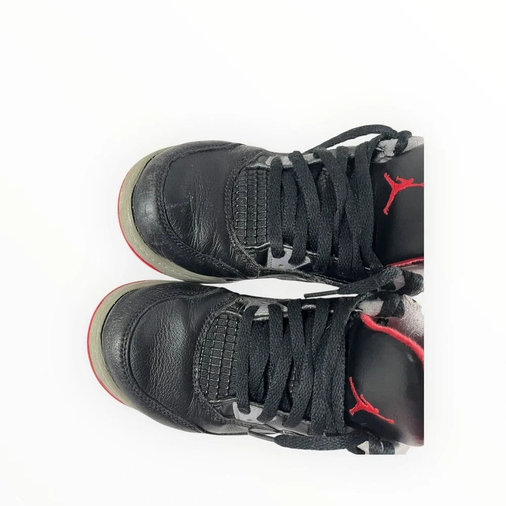Nike Air Jordan 4 Retro Black Red Boys Athletic Shoes Sz 1Y